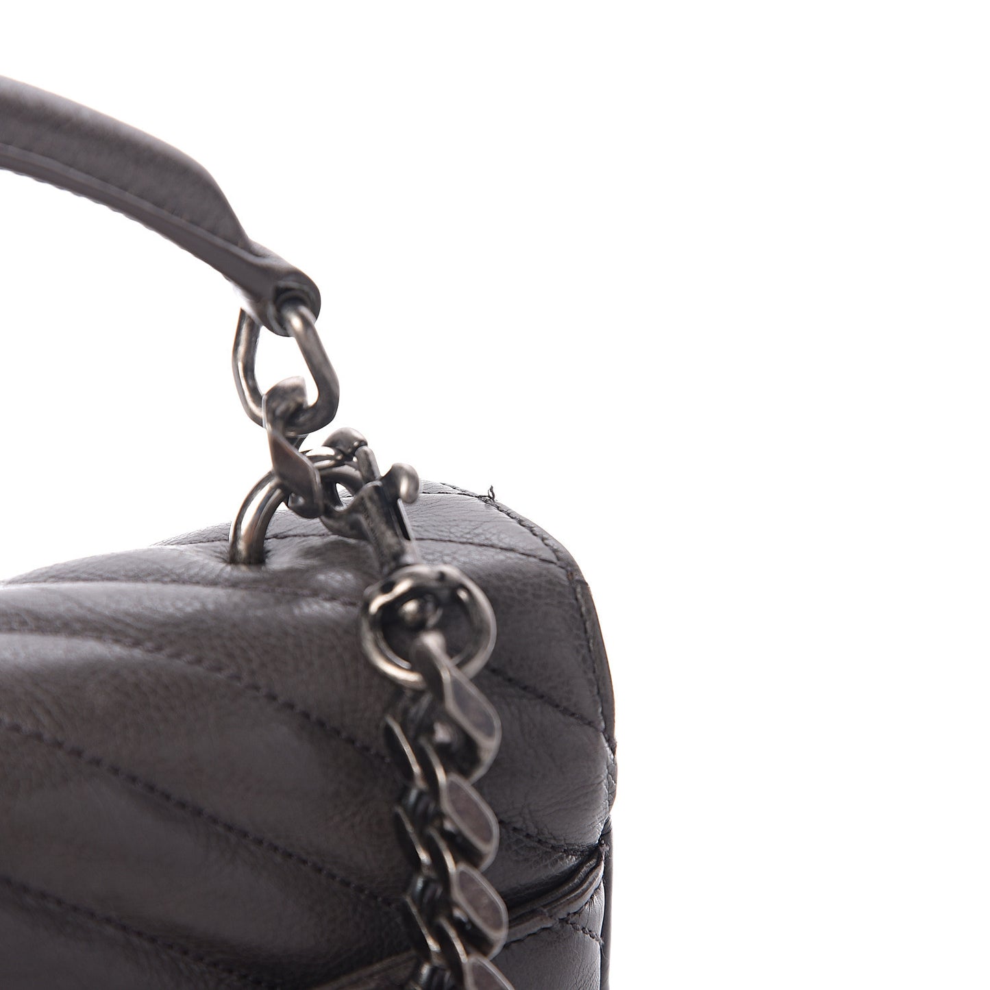 Sheepskin Matelasse Chevron Monogram Medium College Bag Light Coal