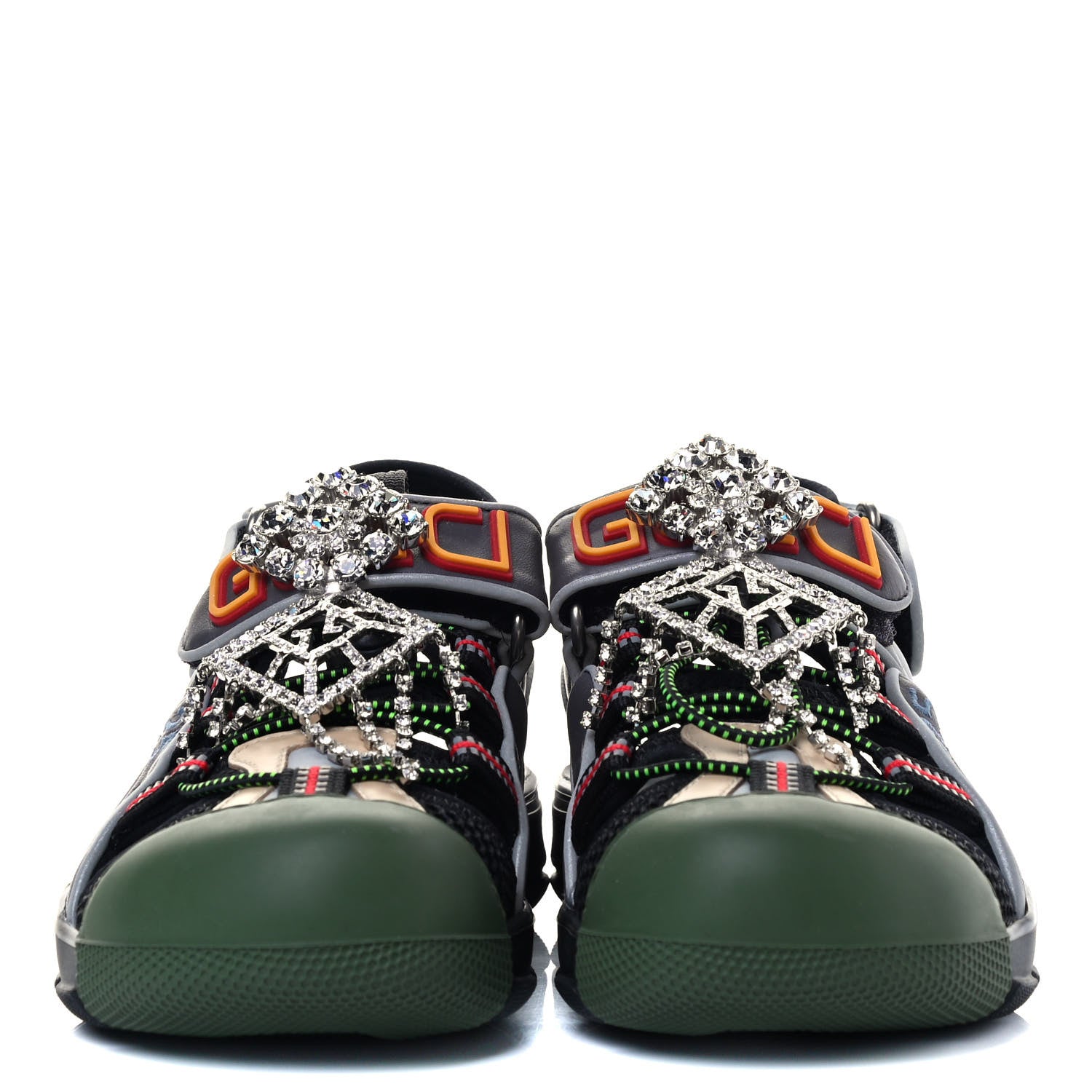 Gucci Mesh Fabric Tinsel Sport Sandals 36 Black Silver Green 2 of 6