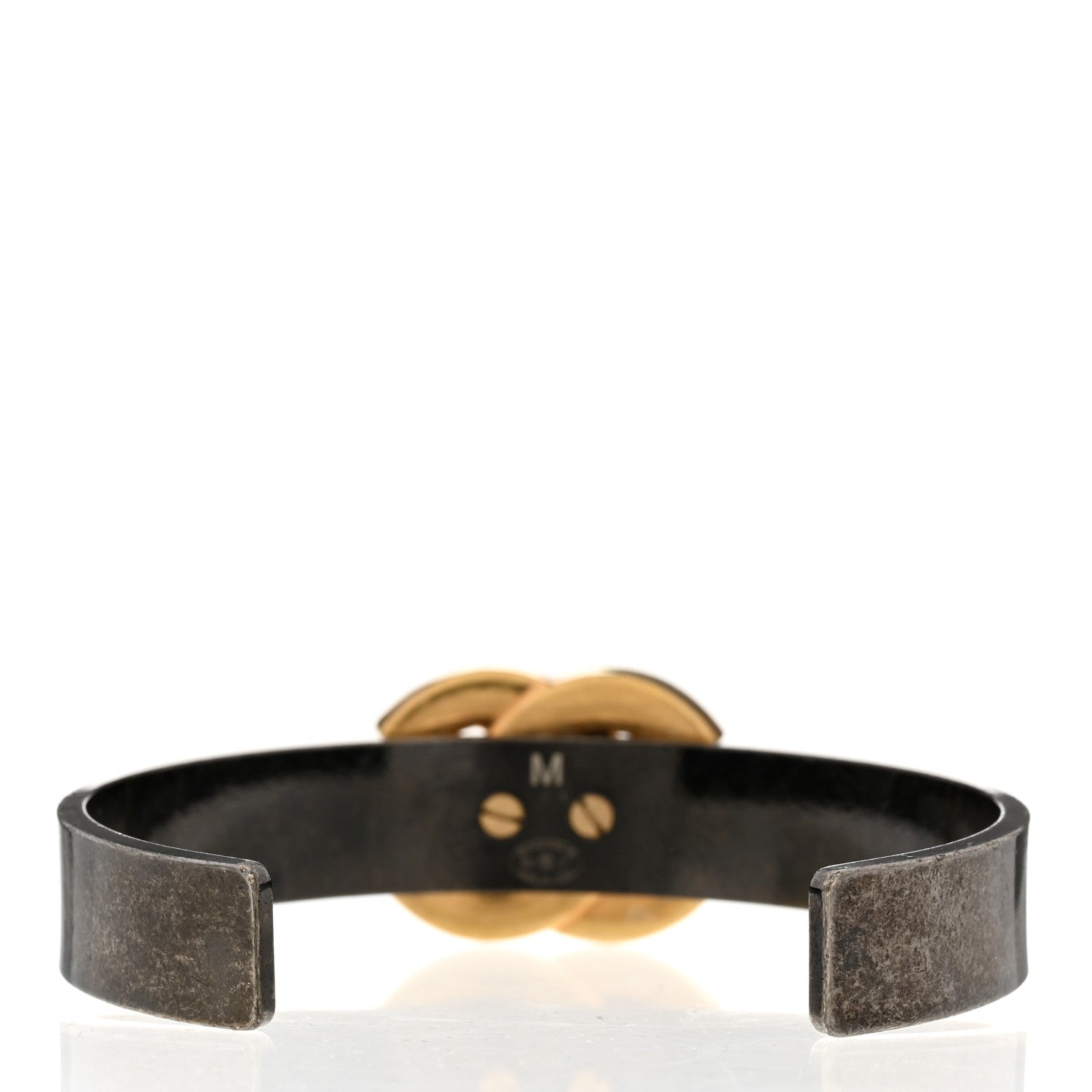 Chanel Ruthenium Gold Logo Cuff Bracelet M Black 3 of 4