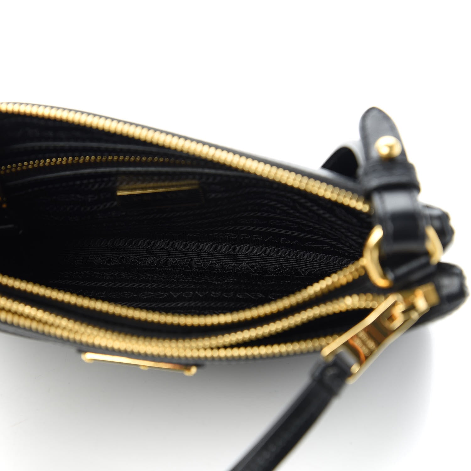 Prada Tessuto Nylon Soft Calf Double Zip Crossbody Bag Black 5 of 11