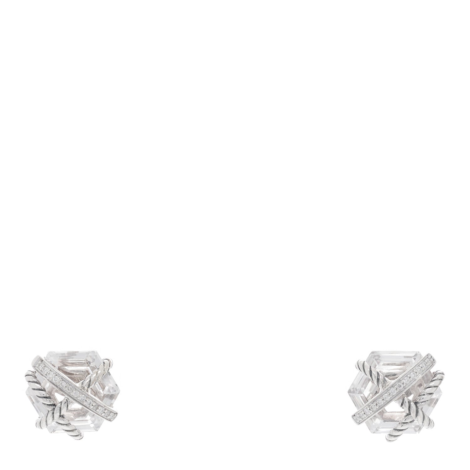 David Yurman Sterling Silver Diamond Crystal 10mm Cable Wrap Earrings 1 of 4