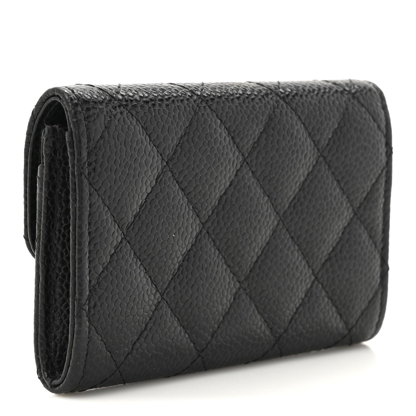 Caviar Quilted Flap Card Holder Black