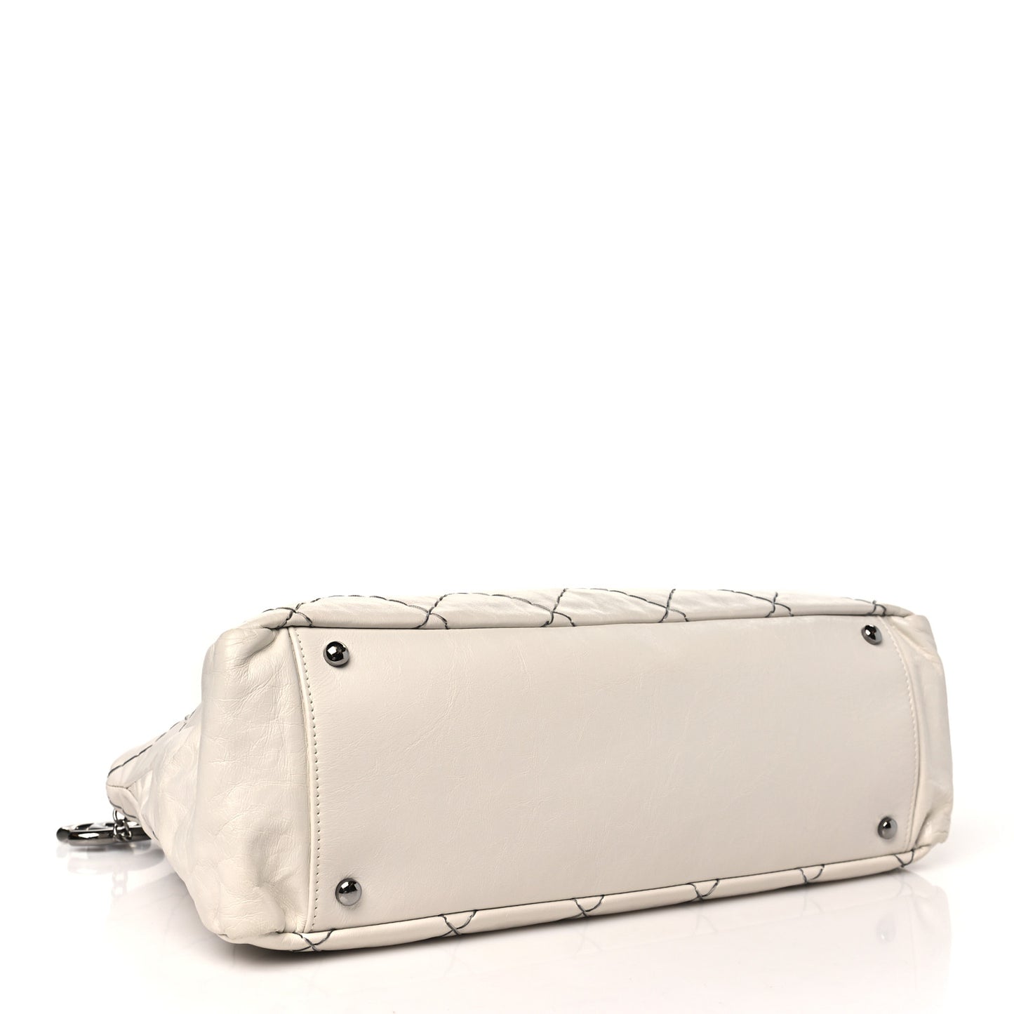 Aged Calfskin Double Contrast Stitch Hobo Bag Ivory