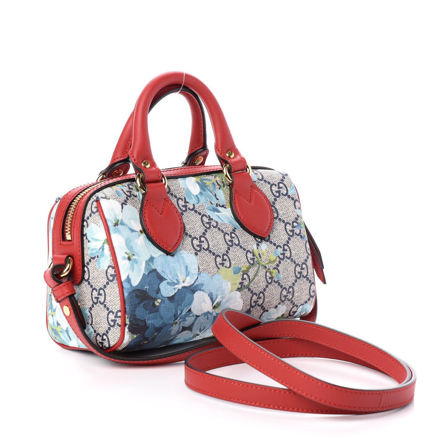 GG Supreme Monogram Blooms Mini Boston Navy Blue Hibiscus