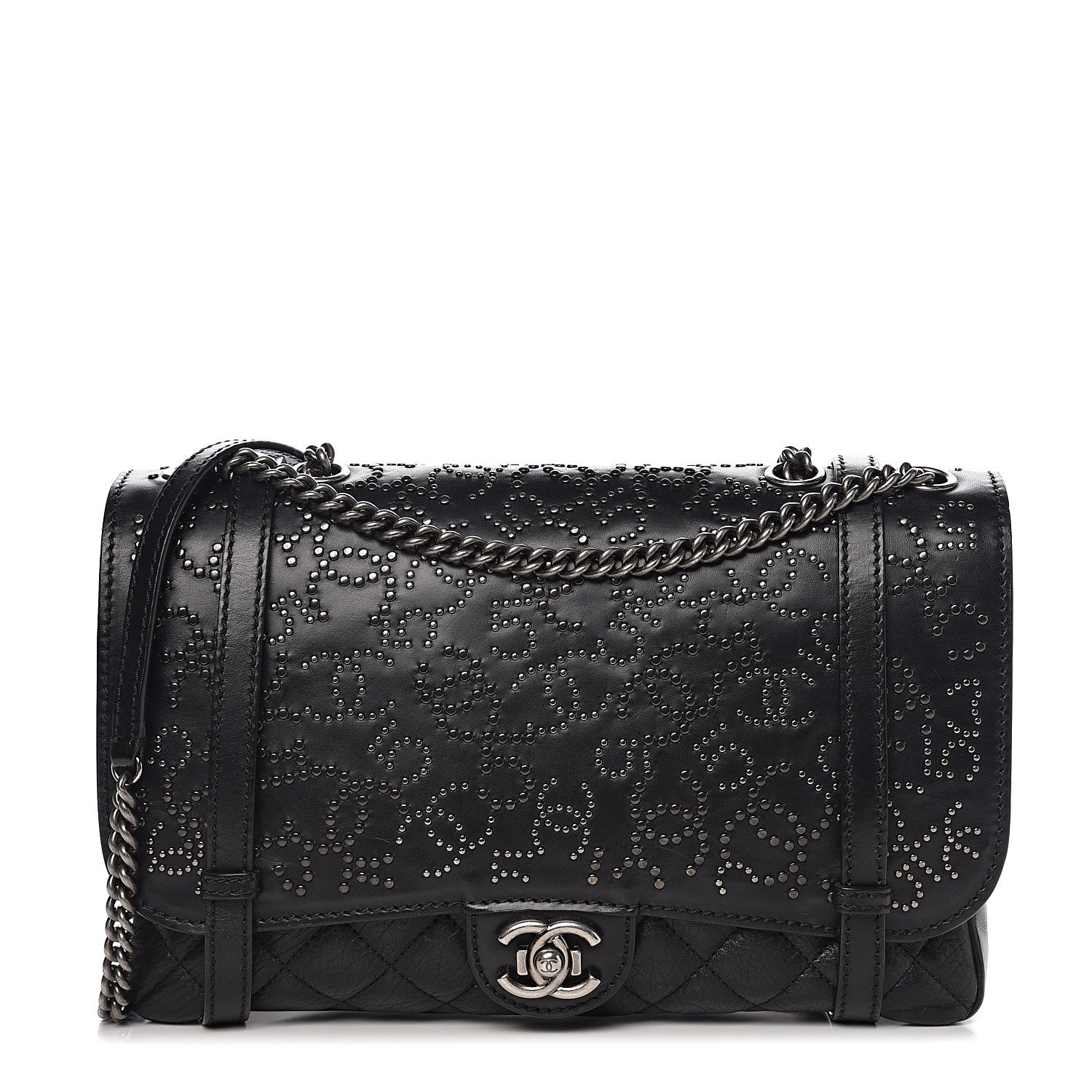 Chanel Studded Calfskin Lambskin Paris Dallas Flap Black 1 of 15