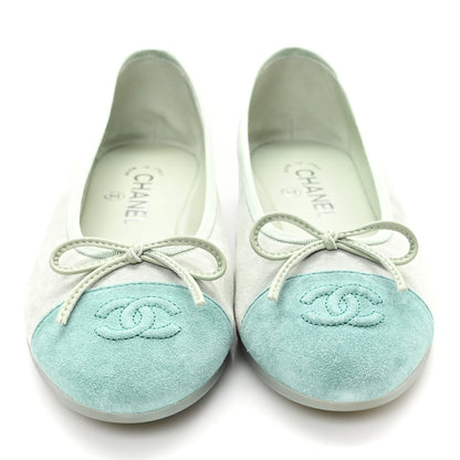 Chanel Suede Cap Toe CC Ballerina Flats 38 Light Green Green 3 of 10