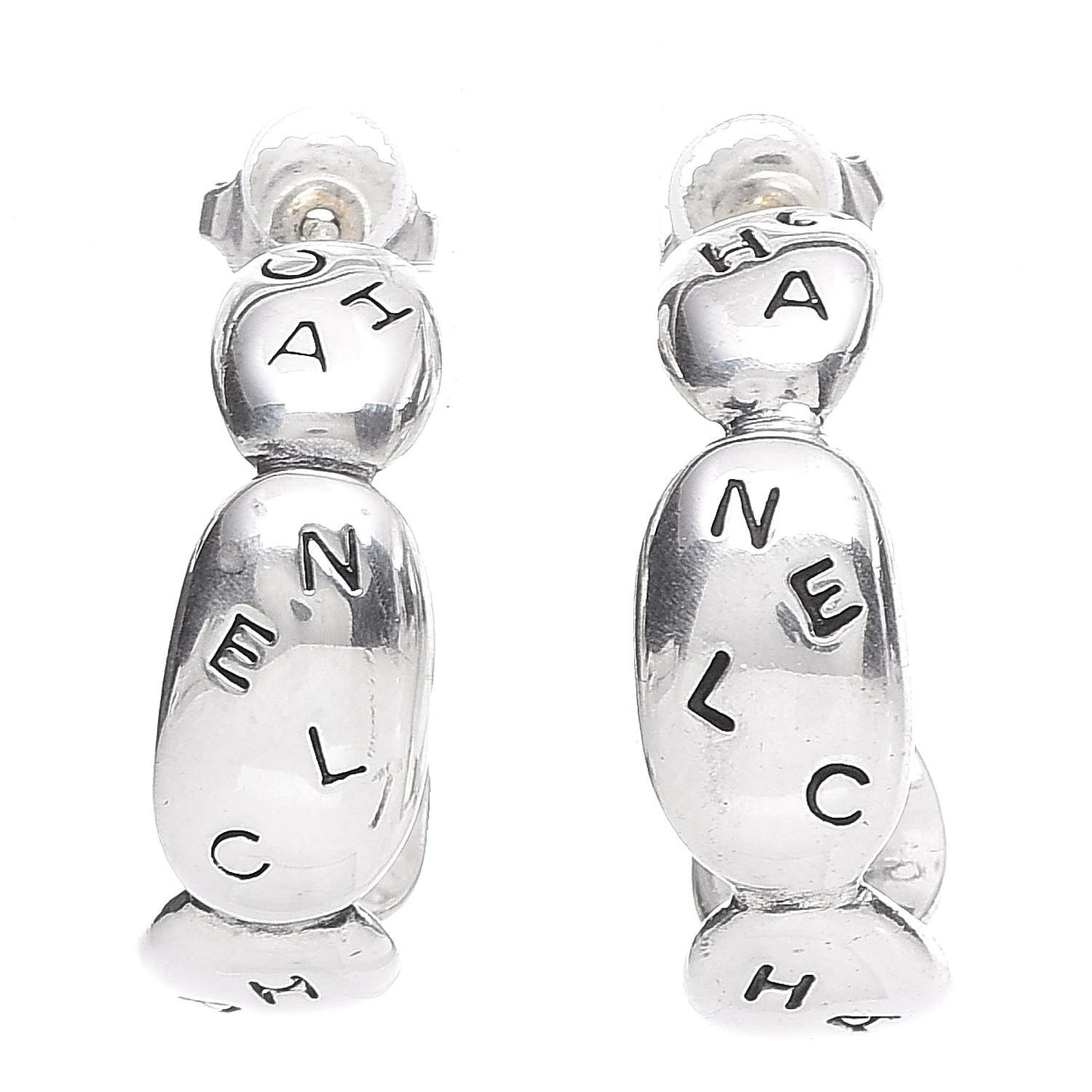 Logo Engraved Half Hoop Earrings Silver