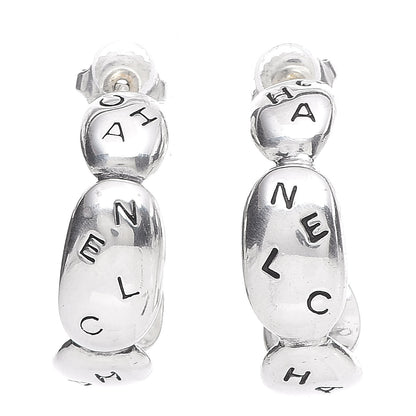 Chanel Logo Engraved Half Hoop Earrings Silver 1 of 4