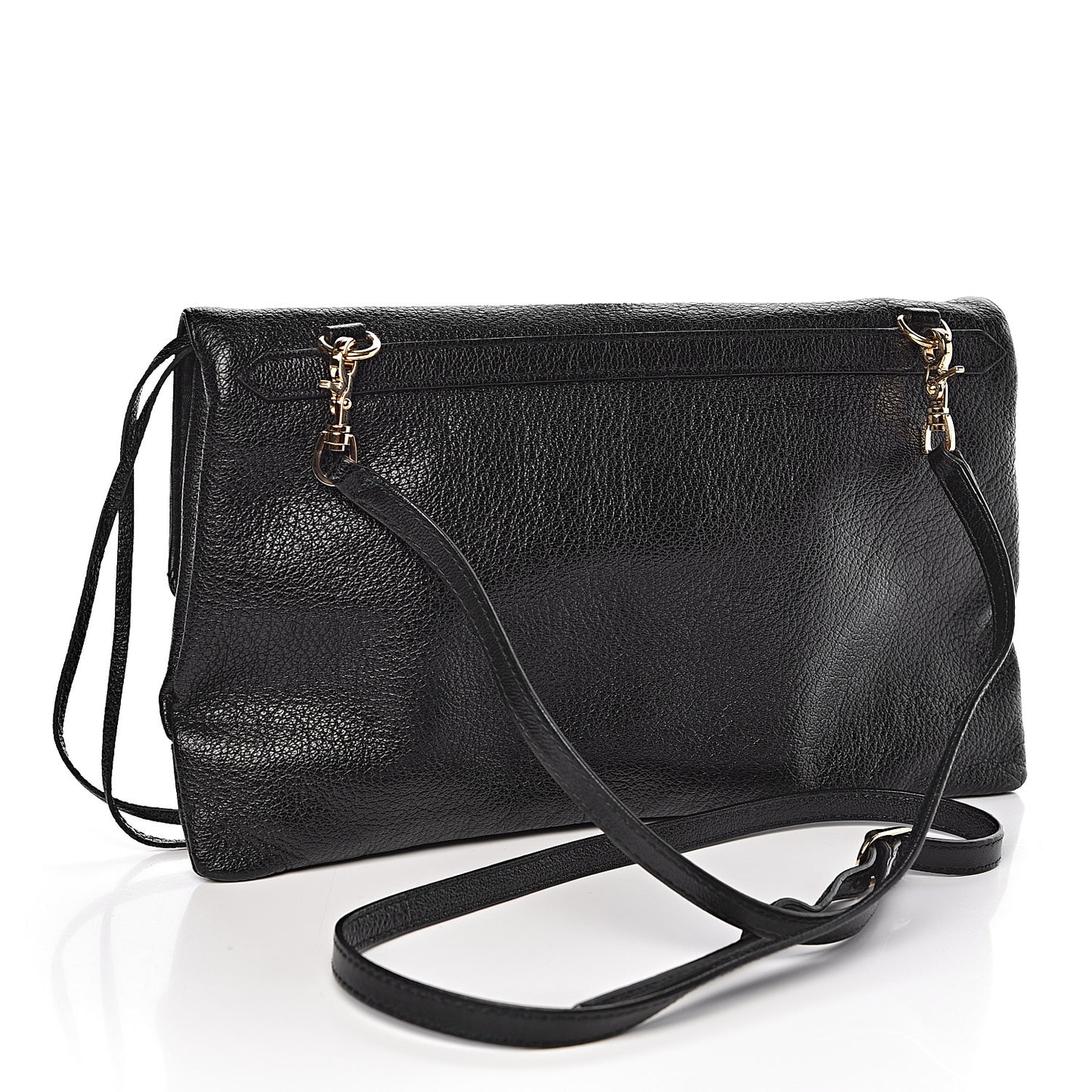 Chevre Gold Metallic Edge Hardware Envelope Clutch Black