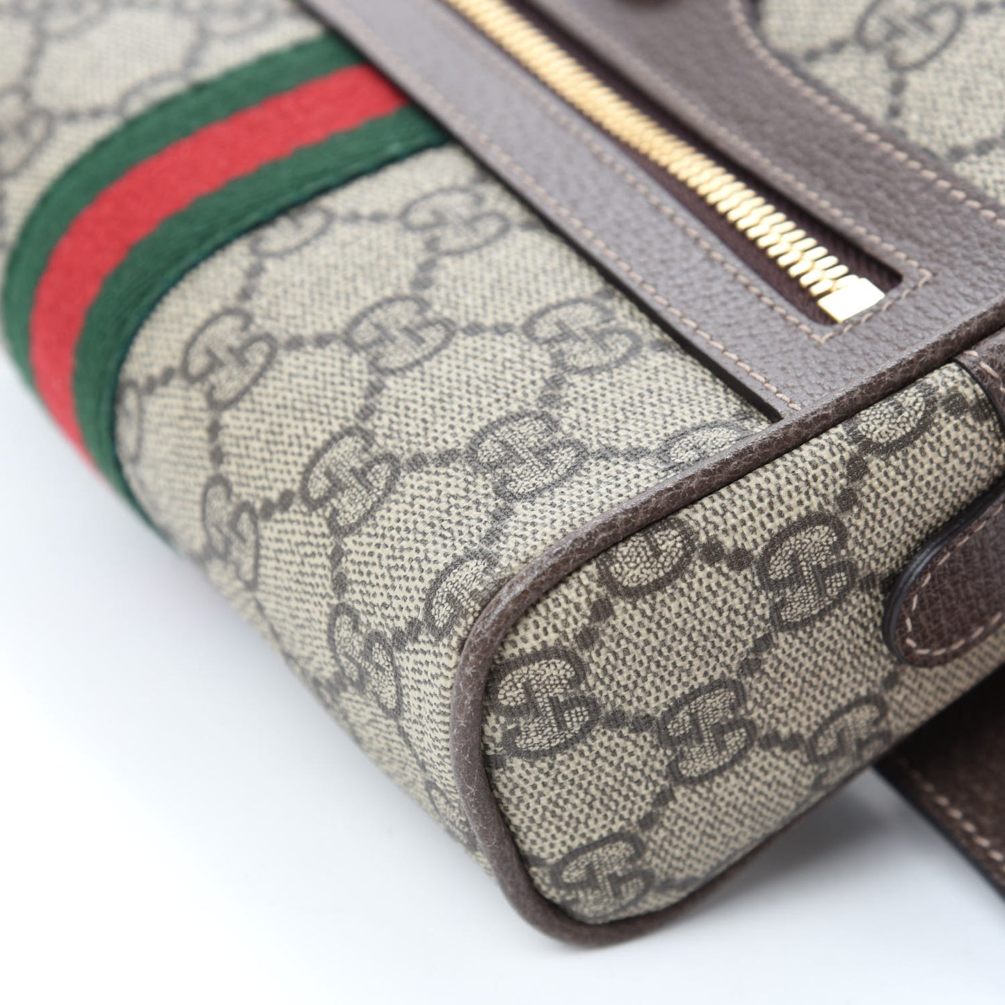 GG Supreme Monogram Web Small Ophidia Belt Bag 85 34 Dark Brown