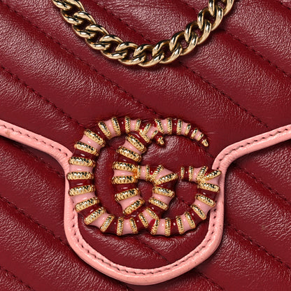 Gucci Azalea Calfskin Enamel Matelasse Diagonal Torchon GG Marmont Chain Wallet New Cherry Red Wild Rose 7 of 12