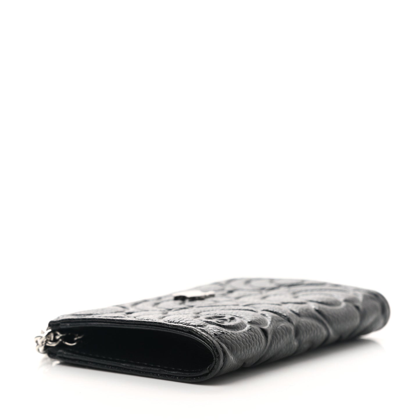 Caviar Camellia Embossed Key Holder Case Black