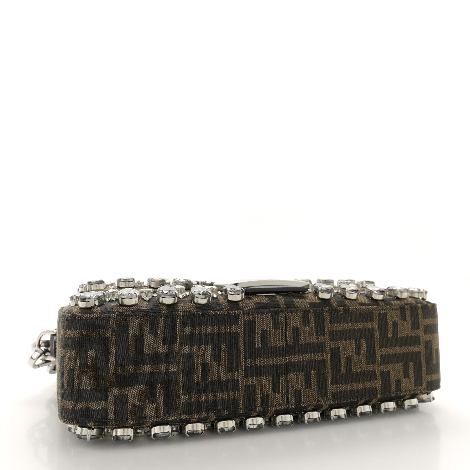 Fendi Fabric Jacquard FF 1974 Crystal Embellished Baguette Tobacco Moro Multicolor 4 of 11