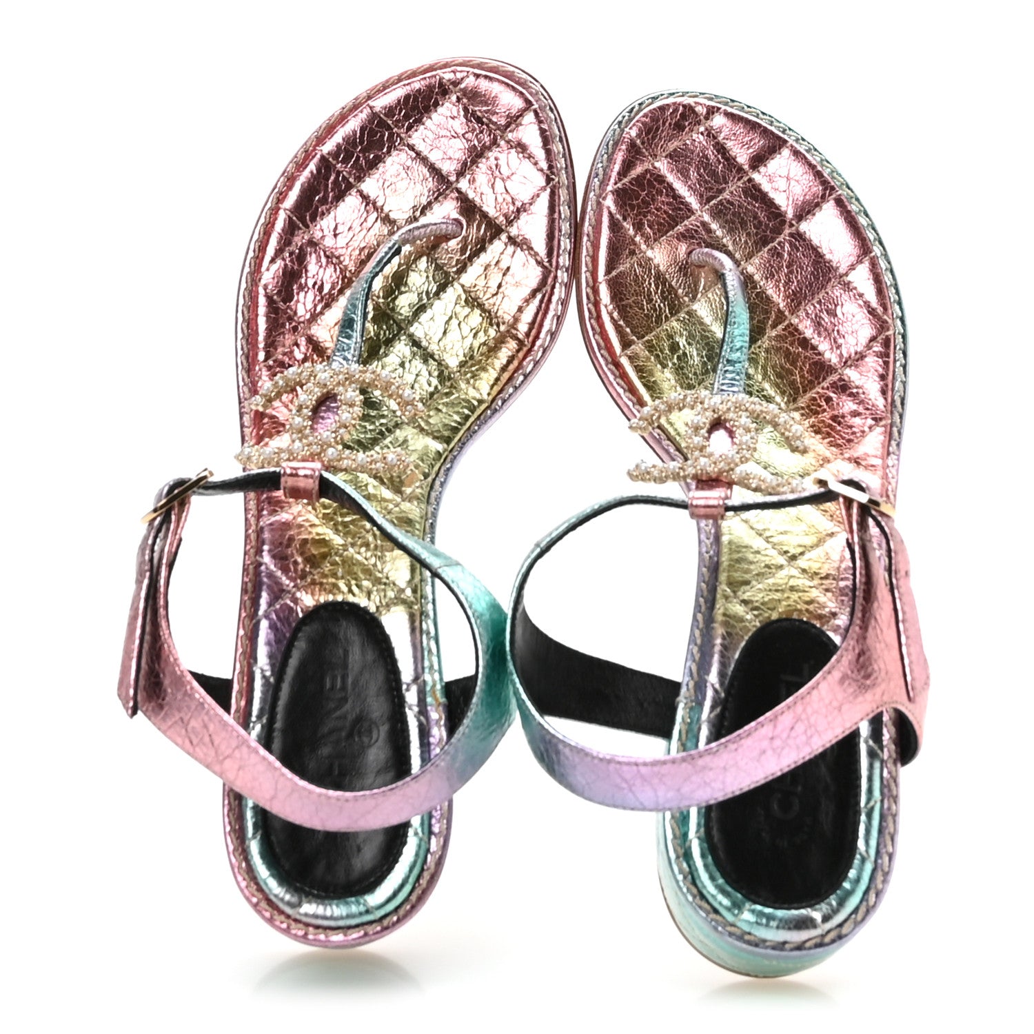 Chanel Goatskin Fantasy CC Pearl Thong Sandals 38.5 Multicolor 2 of 8