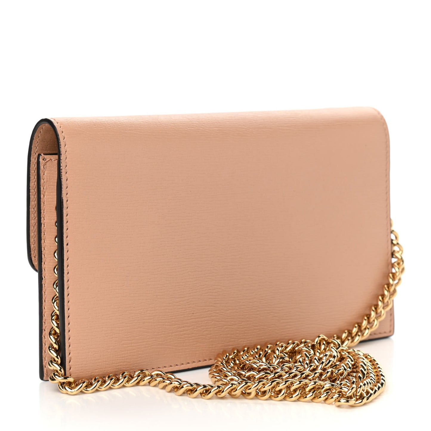 Textured Calfskin Icon Chain Wallet Pink Apricot