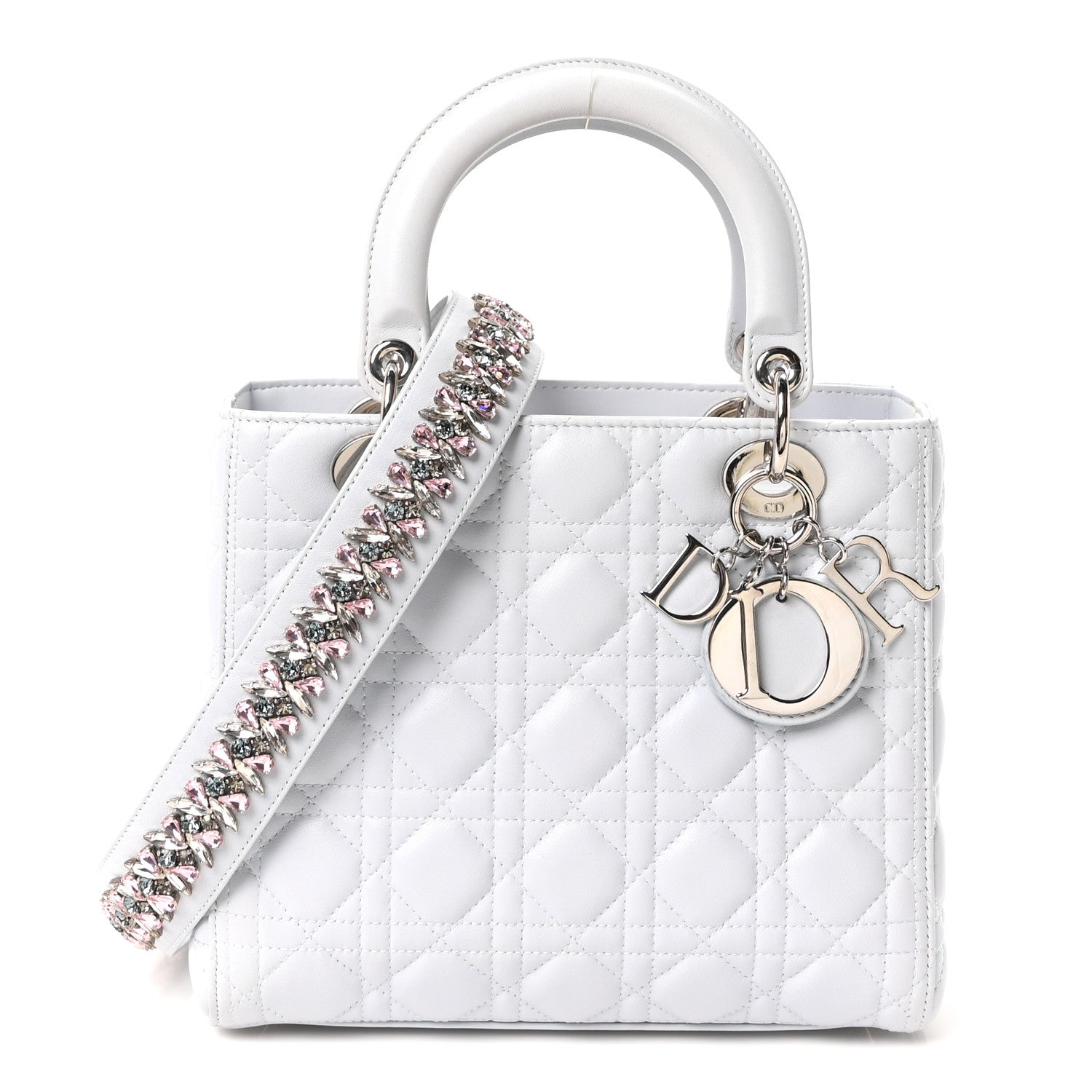 Christian Dior Lambskin Cannage Medium Lady Dior Crystal Strap Light Blue 1 of 10