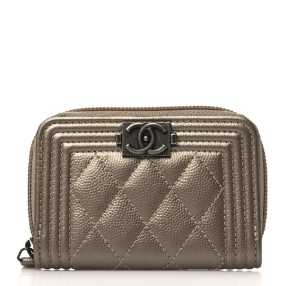 Chanel Metallic Caviar Quilted Boy Zip Around Coin Purse Wallet Copper 1 of 7