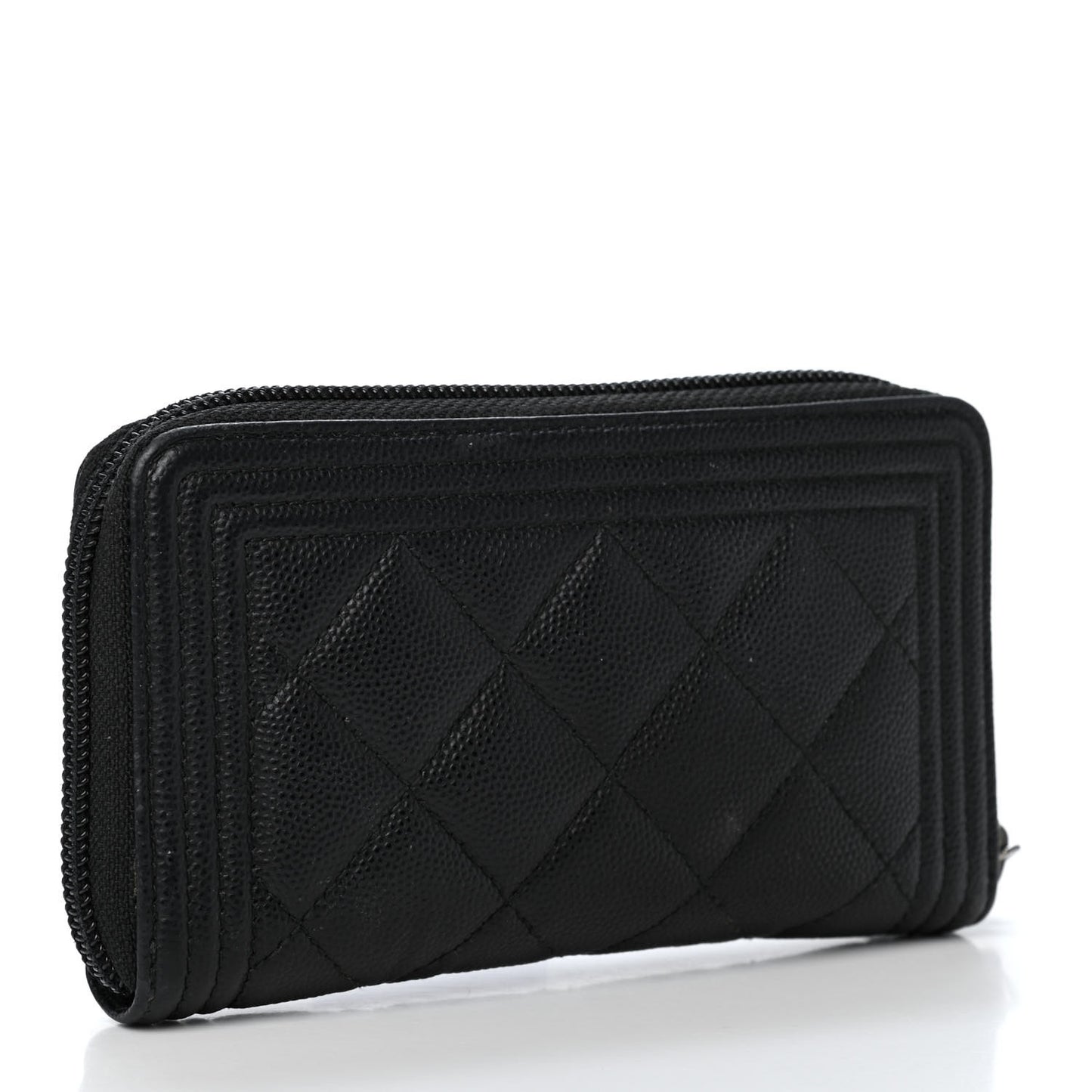 Caviar Quilted Small Boy Zip Around Wallet Black