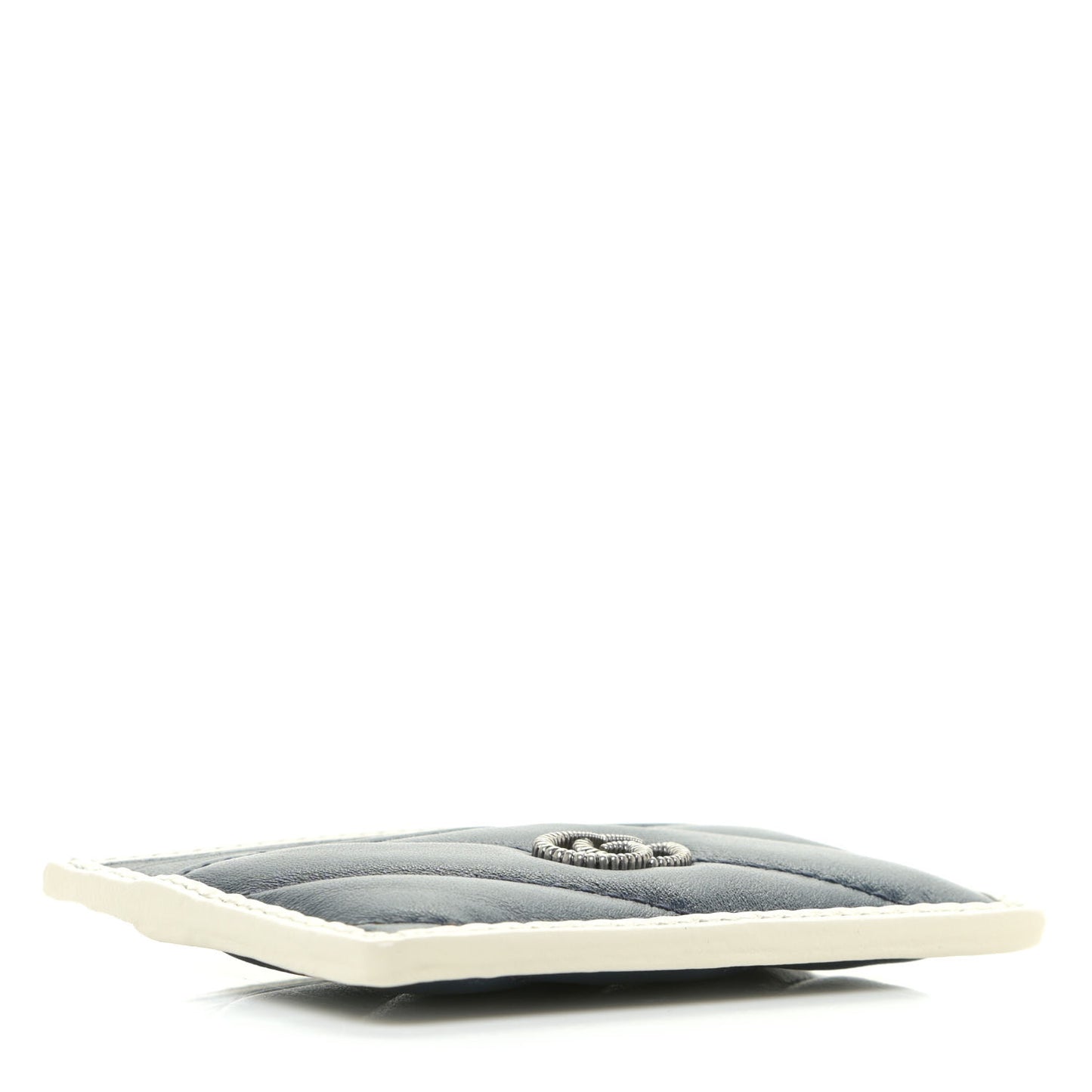 Vintage Effect Calfskin Matelasse Diagonal Torchon GG Marmont Card Holder Blue Agata Mystic White