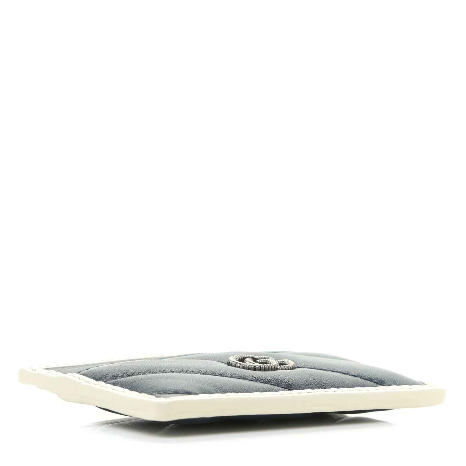 Gucci Vintage Effect Calfskin Matelasse Diagonal Torchon GG Marmont Card Holder Blue Agata Mystic White 4 of 10