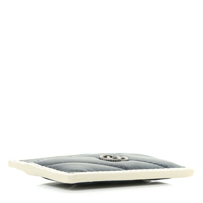 Gucci Vintage Effect Calfskin Matelasse Diagonal Torchon GG Marmont Card Holder Blue Agata Mystic White 4 of 10