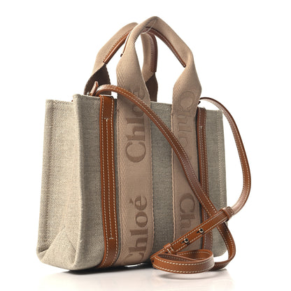 Chloe Linen Calfskin Small Woody Ribbon Tote With Strap Soft Tan 3 of 9