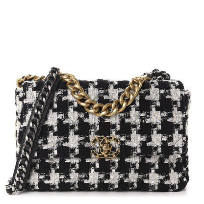 Chanel Tweed Quilted Large 19 Flap Black Ecru White 1 of 12