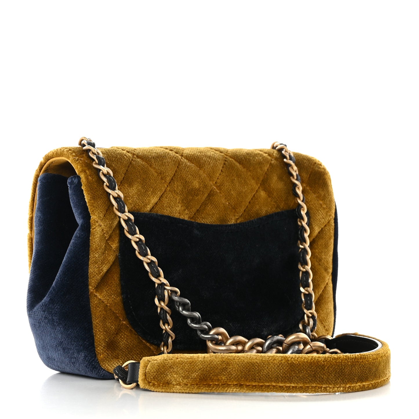 Velvet Quilted Small Flap Yellow Navy Charcoal