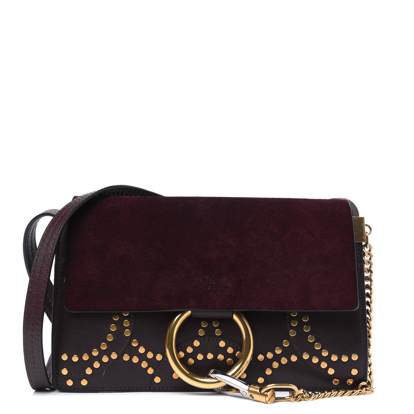 Suede Calfskin Studded Small Faye Shoulder Bag Dark Purple