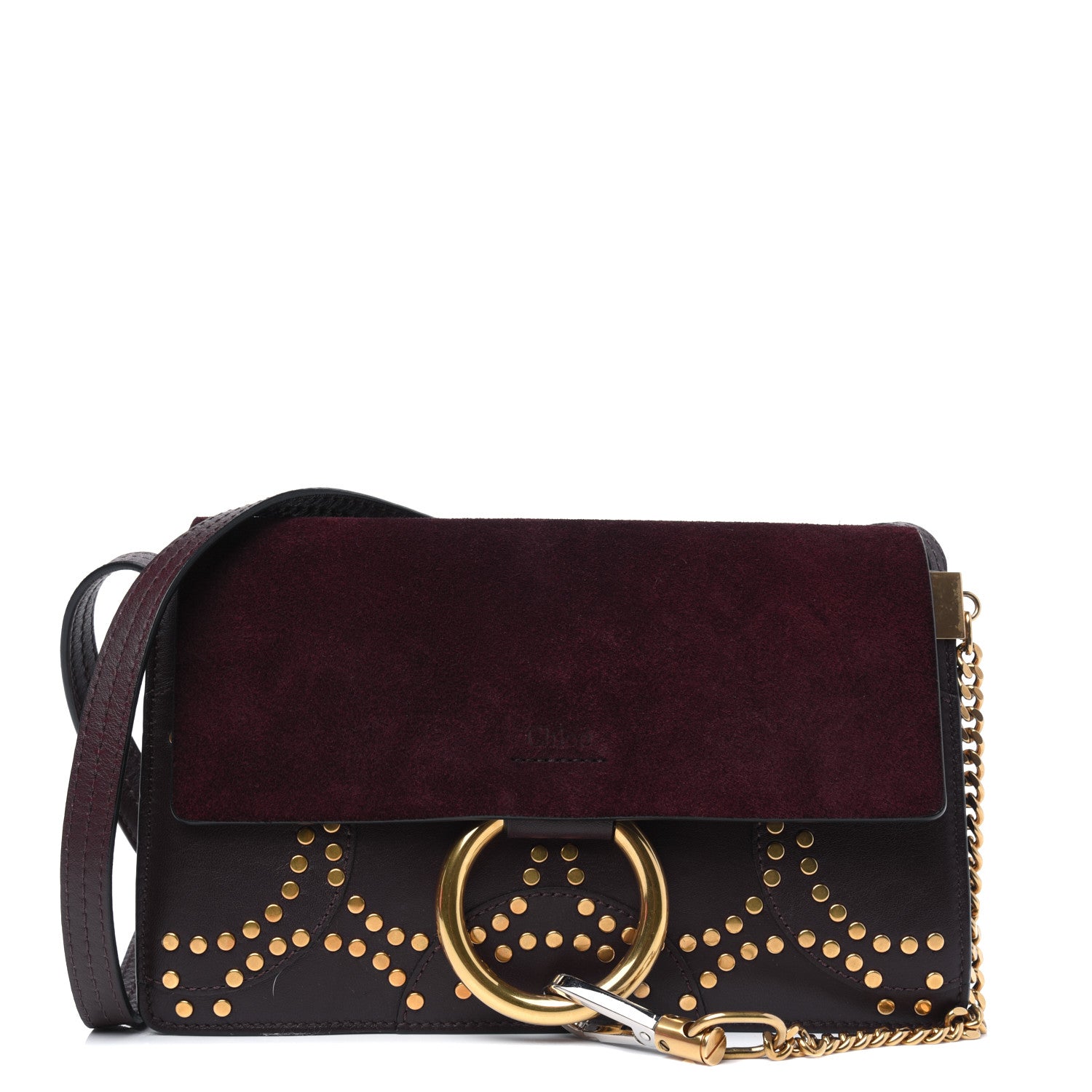 Chloe Suede Calfskin Studded Small Faye Shoulder Bag Dark Purple 1 of 20