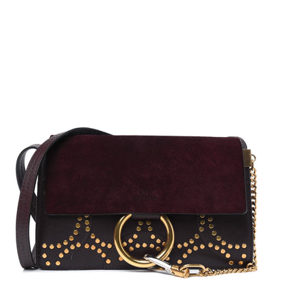 Chloe Suede Calfskin Studded Small Faye Shoulder Bag Dark Purple 1 of 20