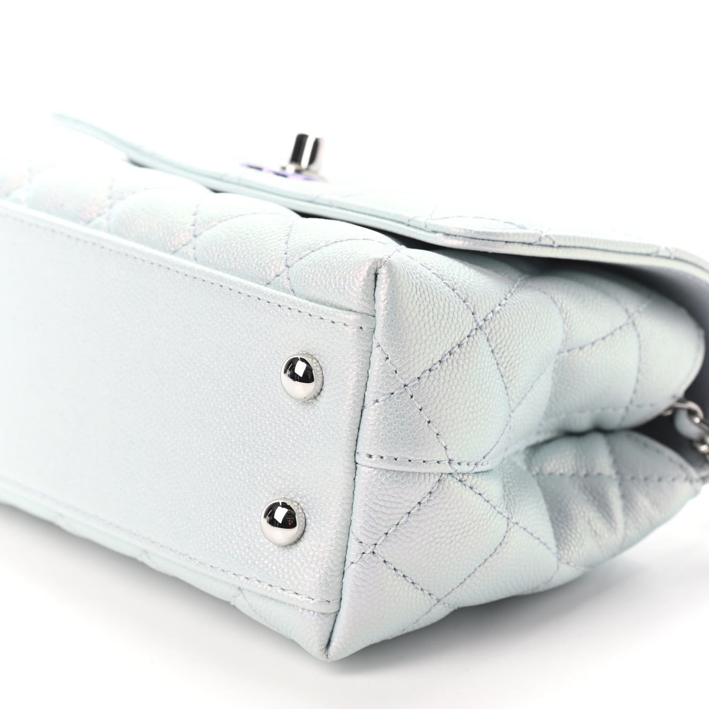 Iridescent Caviar Quilted Extra Mini Coco Handle Flap Light Blue
