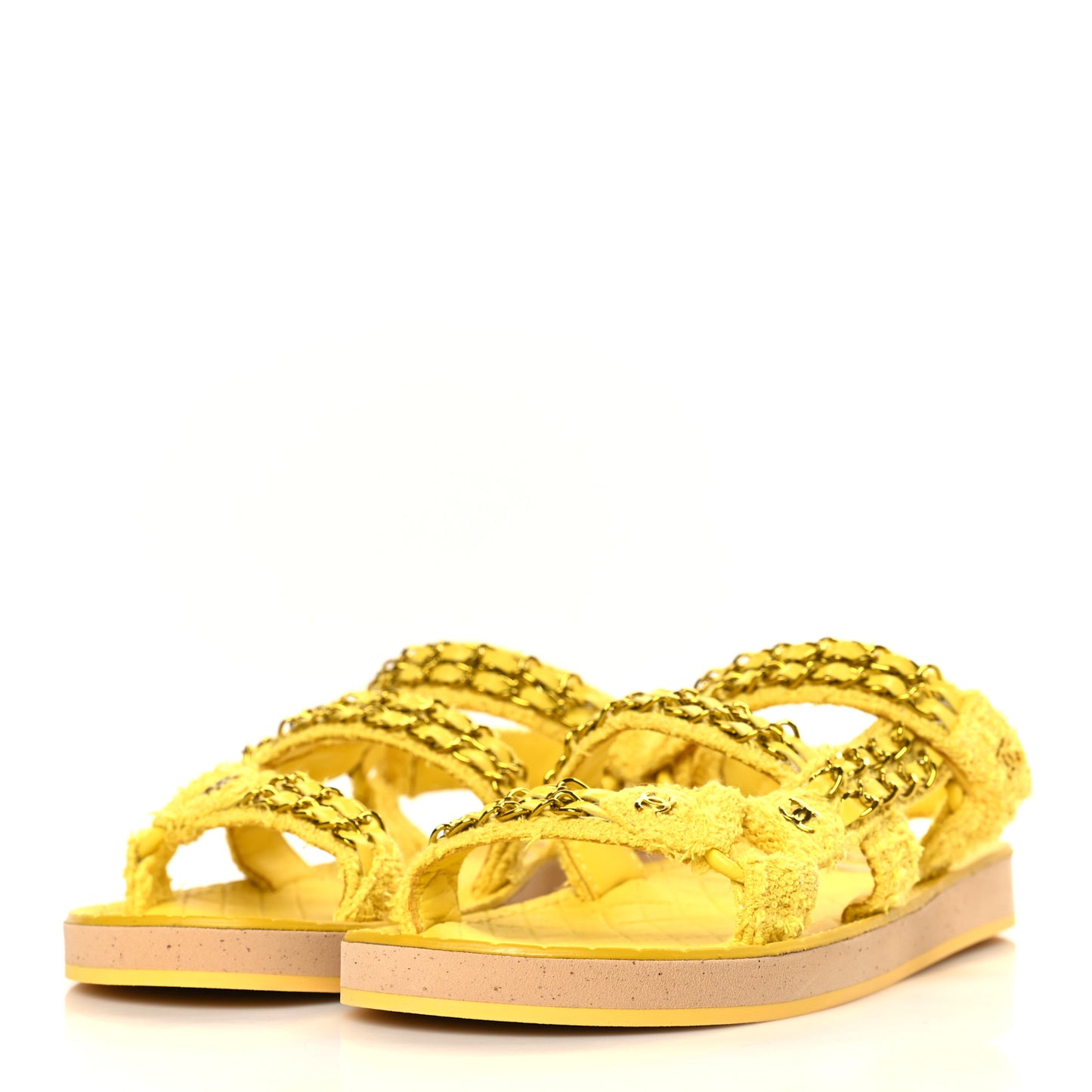 Tweed Chain Sandals 37.5 Yellow