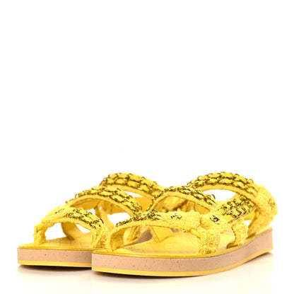 Chanel Tweed Chain Sandals 37.5 Yellow 3 of 9