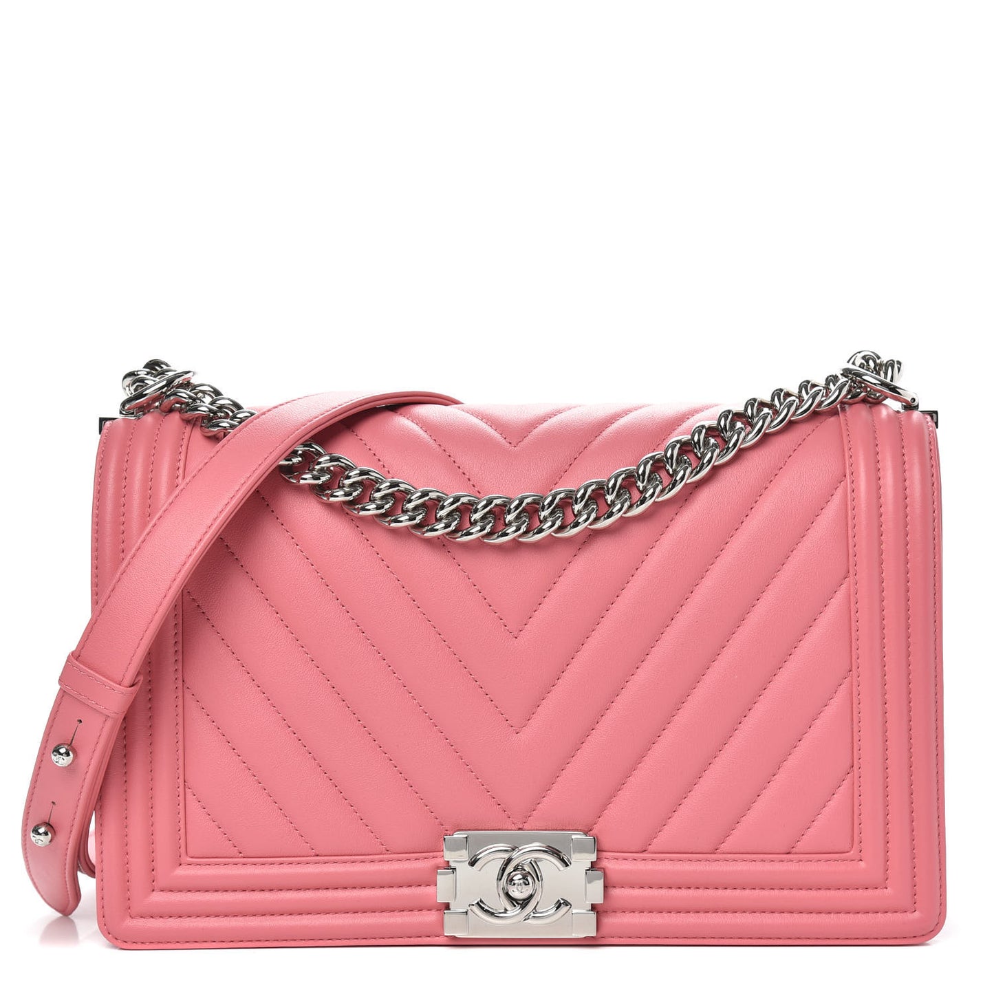Lambskin Chevron Quilted New Medium Boy Flap Pink