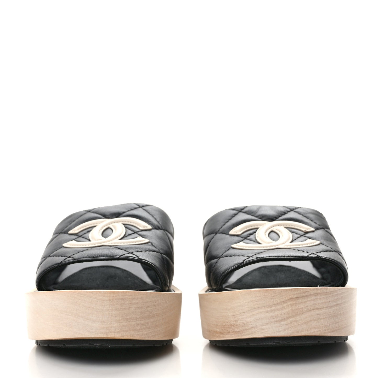 Lambskin CC Flat Slide Sandals 37 Black