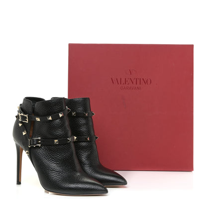 Valentino Garavani Pebbled Calfskin Rockstud Double Buckle 100mm Ankle Boots 37 Black 12 of 12