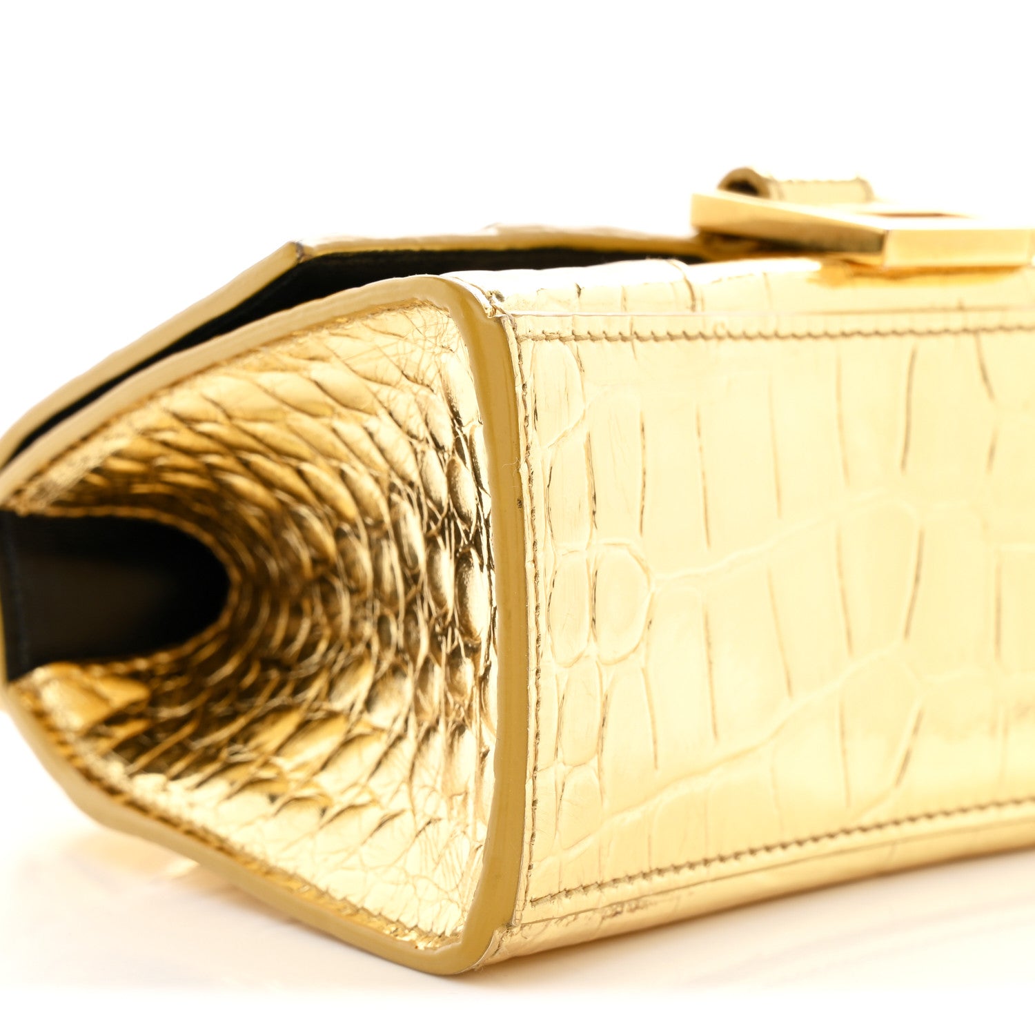 Balenciaga Metallic Calfskin Crocodile Embossed Hourglass Top Handle Bag XS Gold 10 of 13