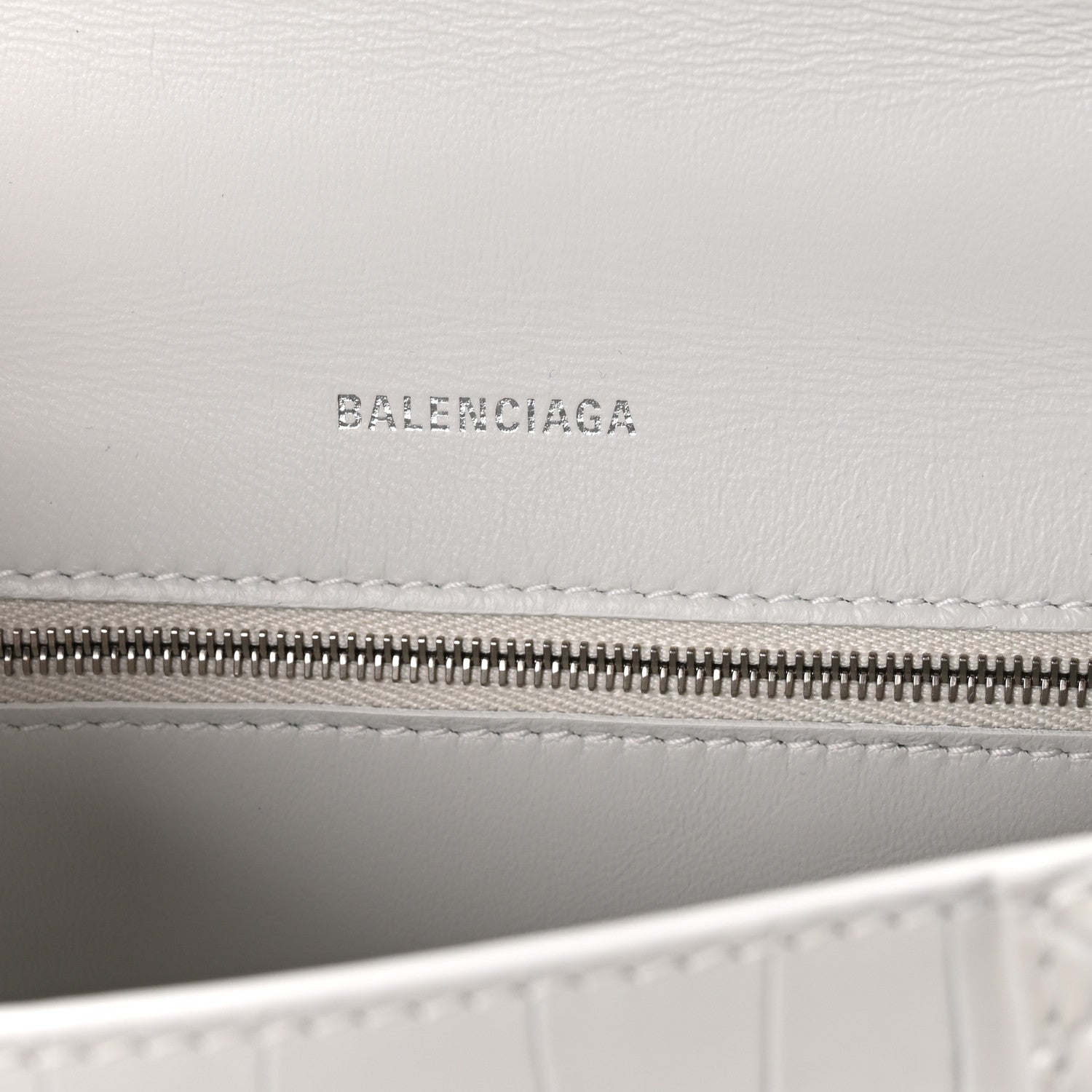 Balenciaga Shiny Calfskin Crocodile Embossed Small Hourglass Top Handle Bag White 6 of 10
