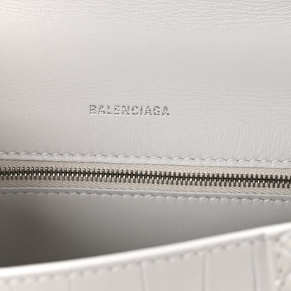 Balenciaga Shiny Calfskin Crocodile Embossed Small Hourglass Top Handle Bag White 6 of 10