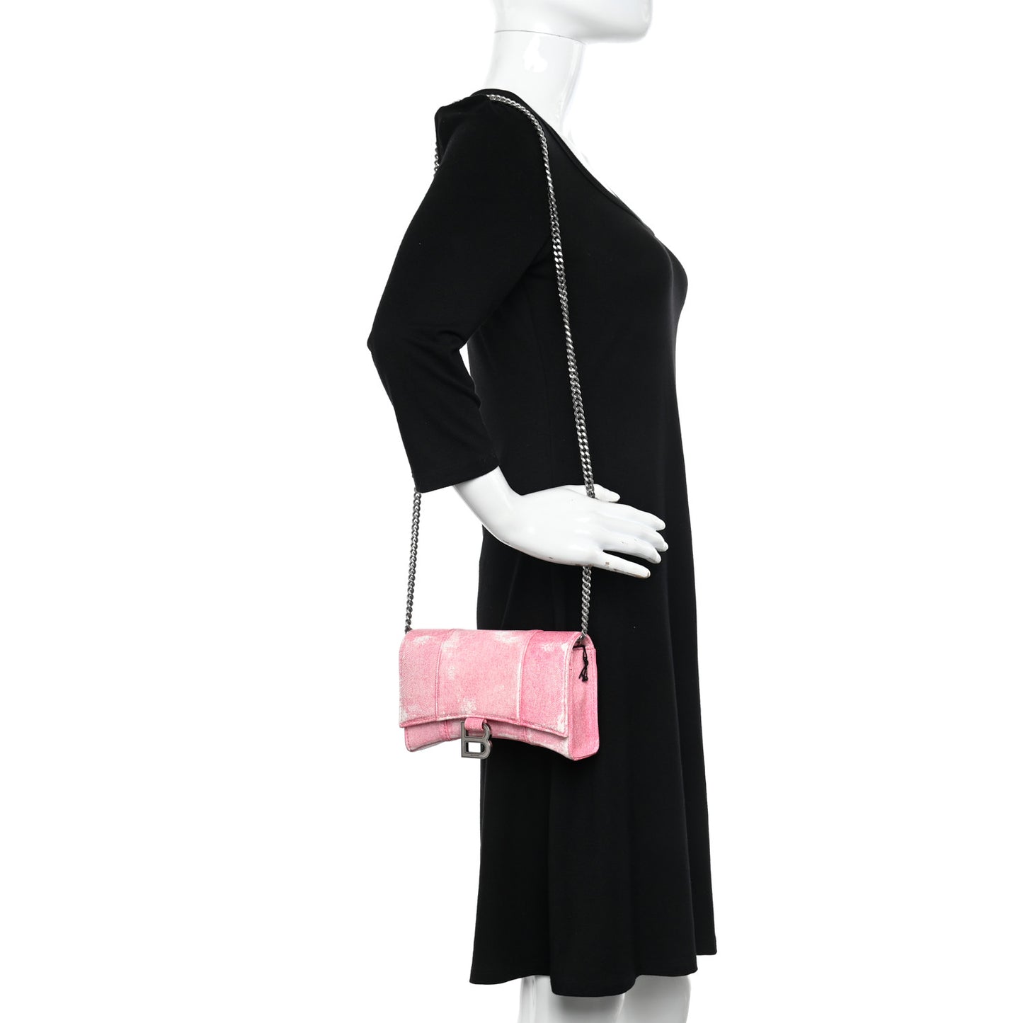 Nappa Denim Printed Hourglass Chain Bag Denim Pink
