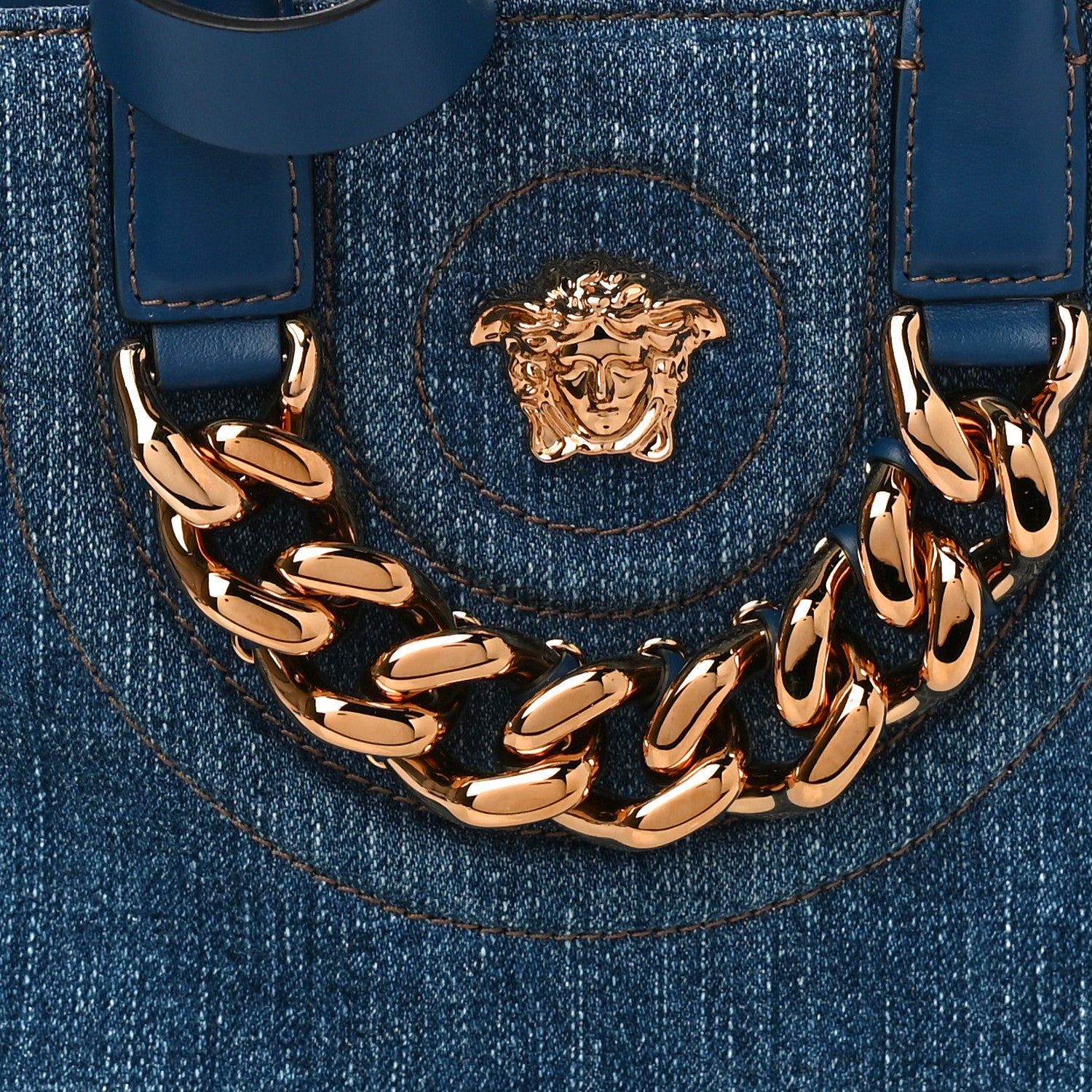 Versace Denim Mini La Medusa Chain Tote Navy Blue 7 of 9