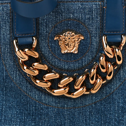 Versace Denim Mini La Medusa Chain Tote Navy Blue 7 of 9