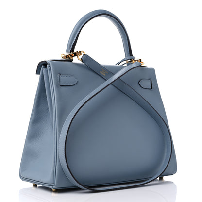 Hermes Evercolor Kelly Retourne 28 Bleu Lin 3 of 10