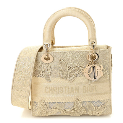 Christian Dior Canvas Embroidered 3D Macrame D-Lace Butterfly Medium Lady D-Lite Gold 1 of 11