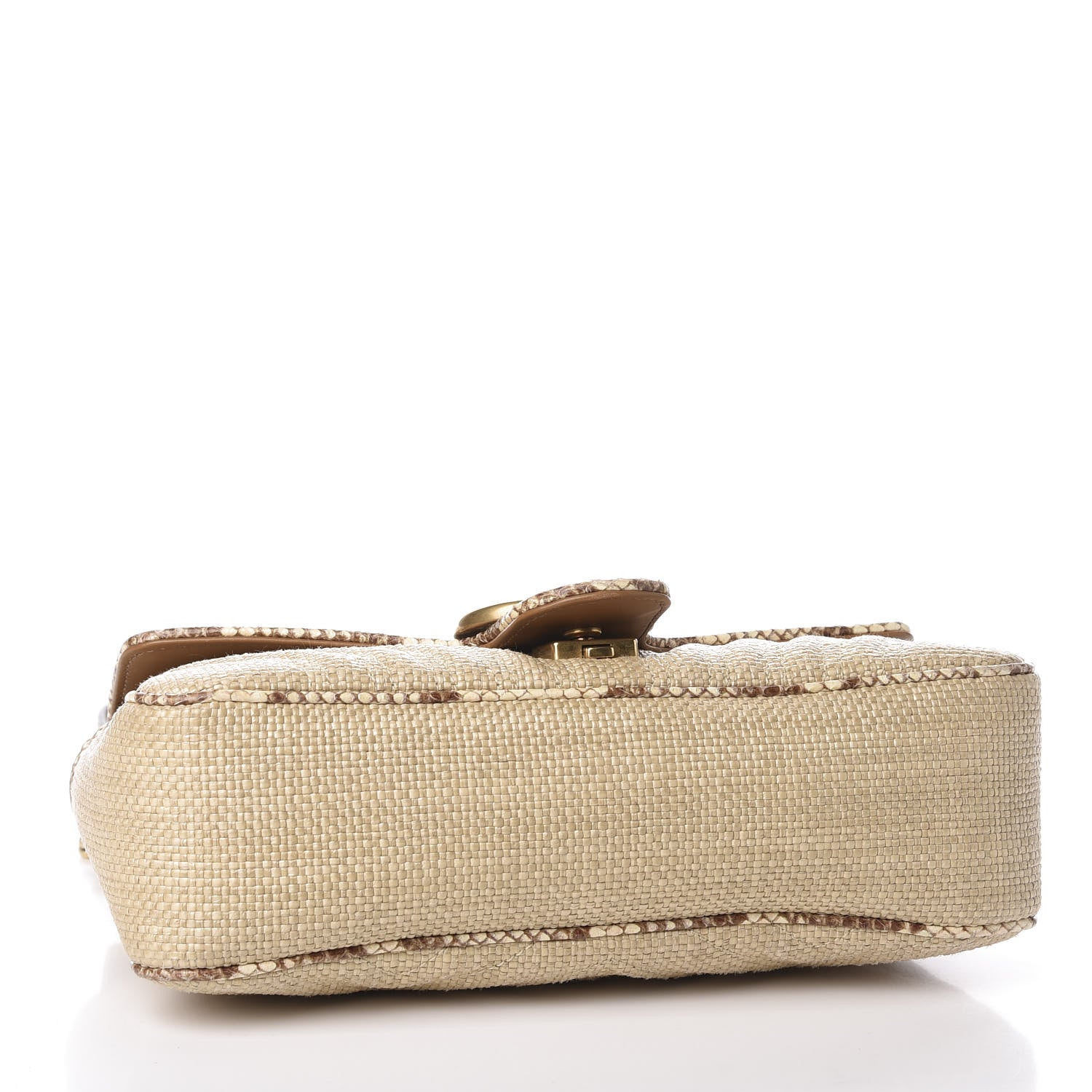 Gucci Raffia Elaphe Matelasse Small GG Marmont Shoulder Bag Natural Cream Brown 3 of 10