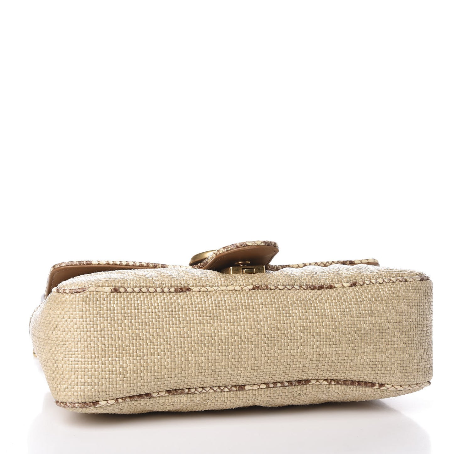 Raffia Elaphe Matelasse Small GG Marmont Shoulder Bag Natural Cream Brown