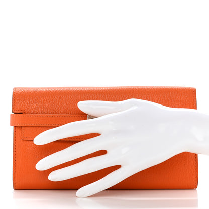 Hermes Chevre Mysore Kelly Longue Wallet Orange 2 of 22