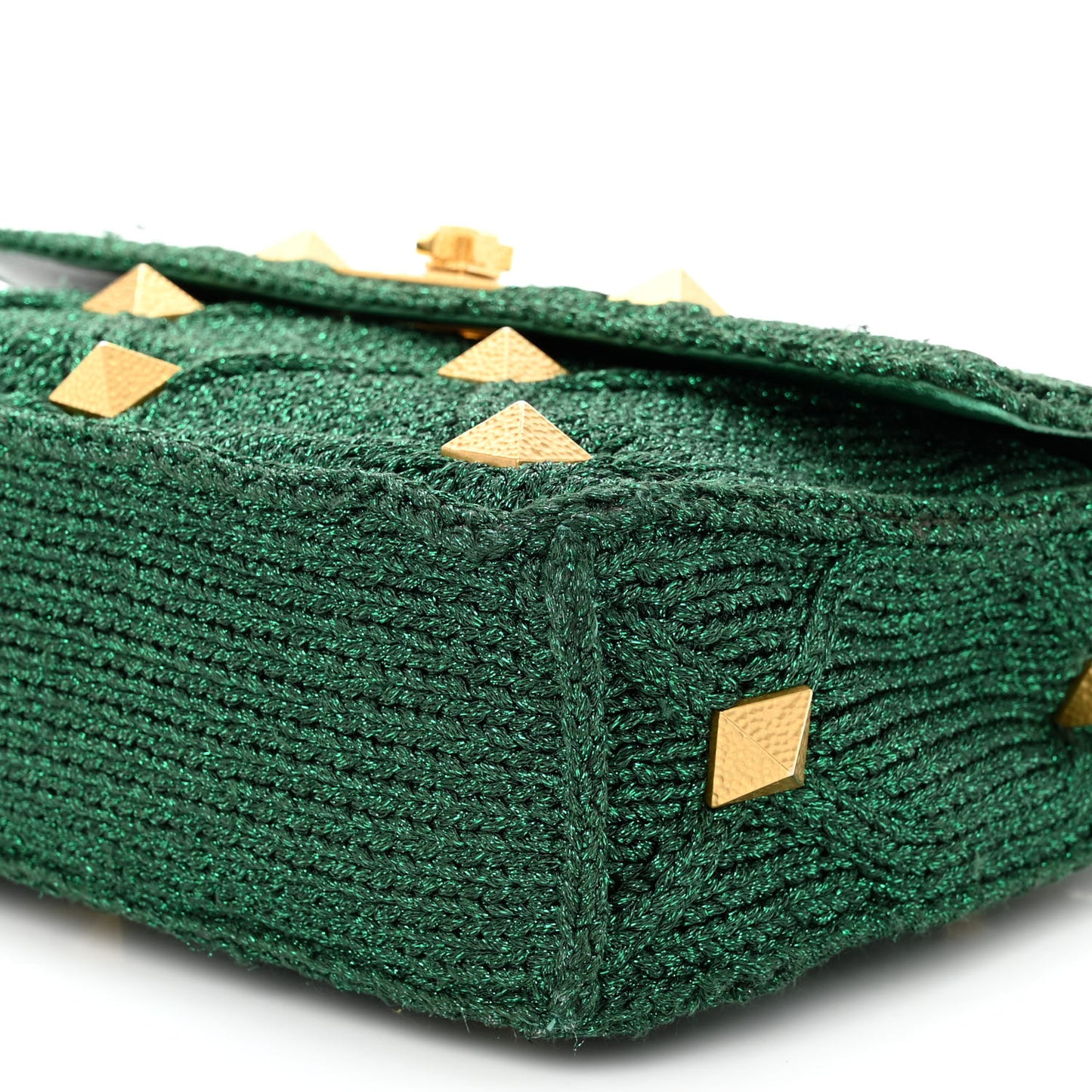 Metallic Woven Lurex Large Roman Stud Shoulder Bag Jungle