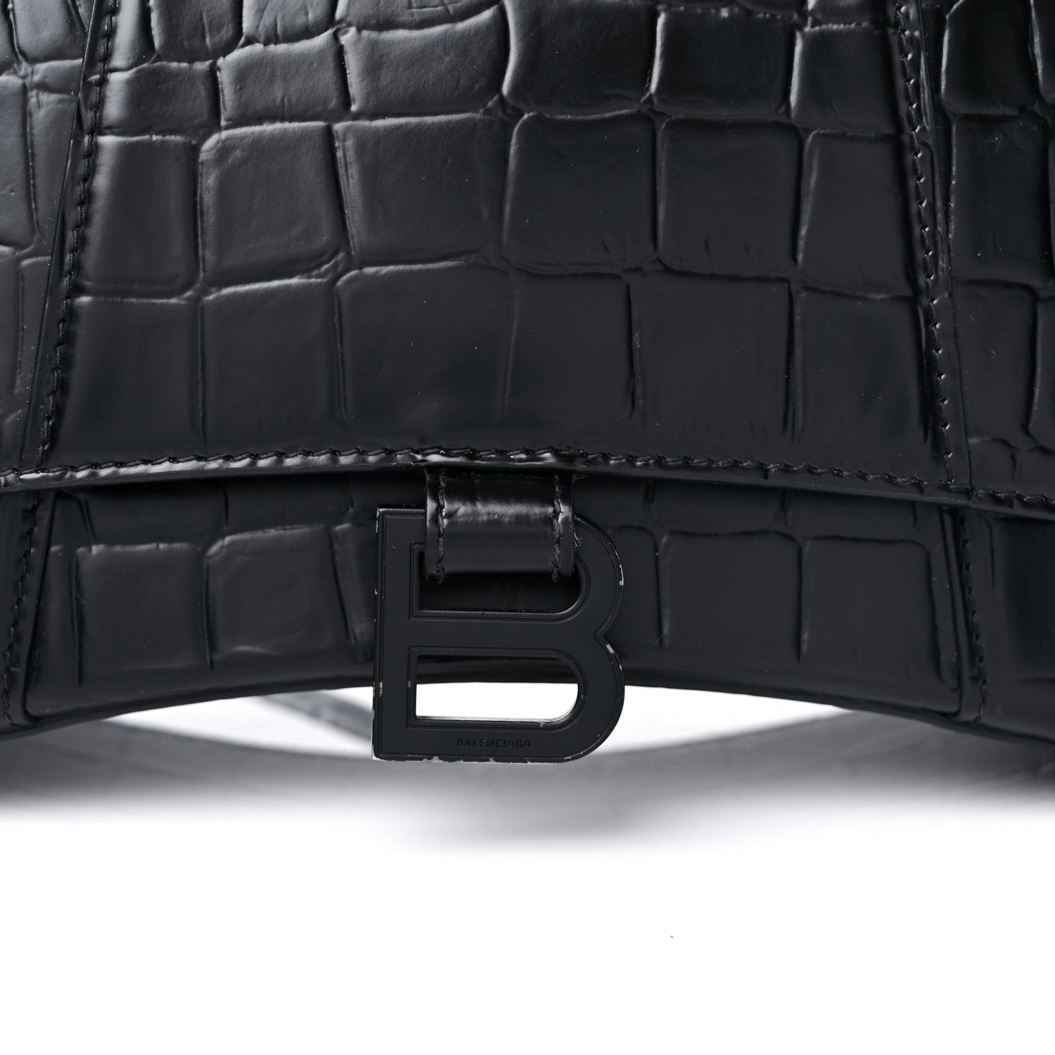 Balenciaga Shiny Calfskin Monochrome Crocodile Embossed Small Hourglass Top Handle Bag Black 13 of 15